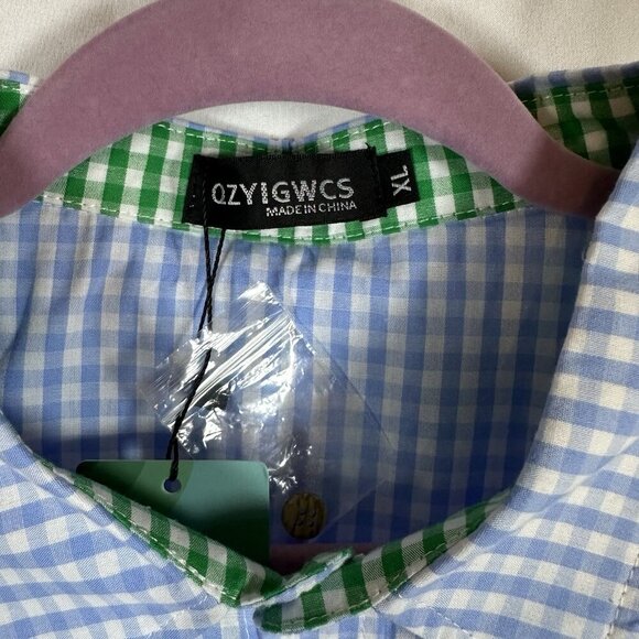 Mens Cotton Button Down Collared Shirt Size XL Blue & White Checkered - Picture 7 of 12